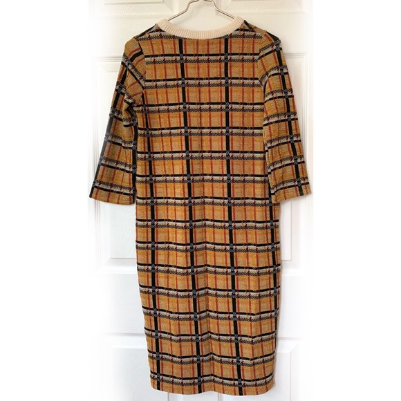 Zara · Nwot Golden Yellow Plaid Midi Sweater Dress - Picture 6 of 7